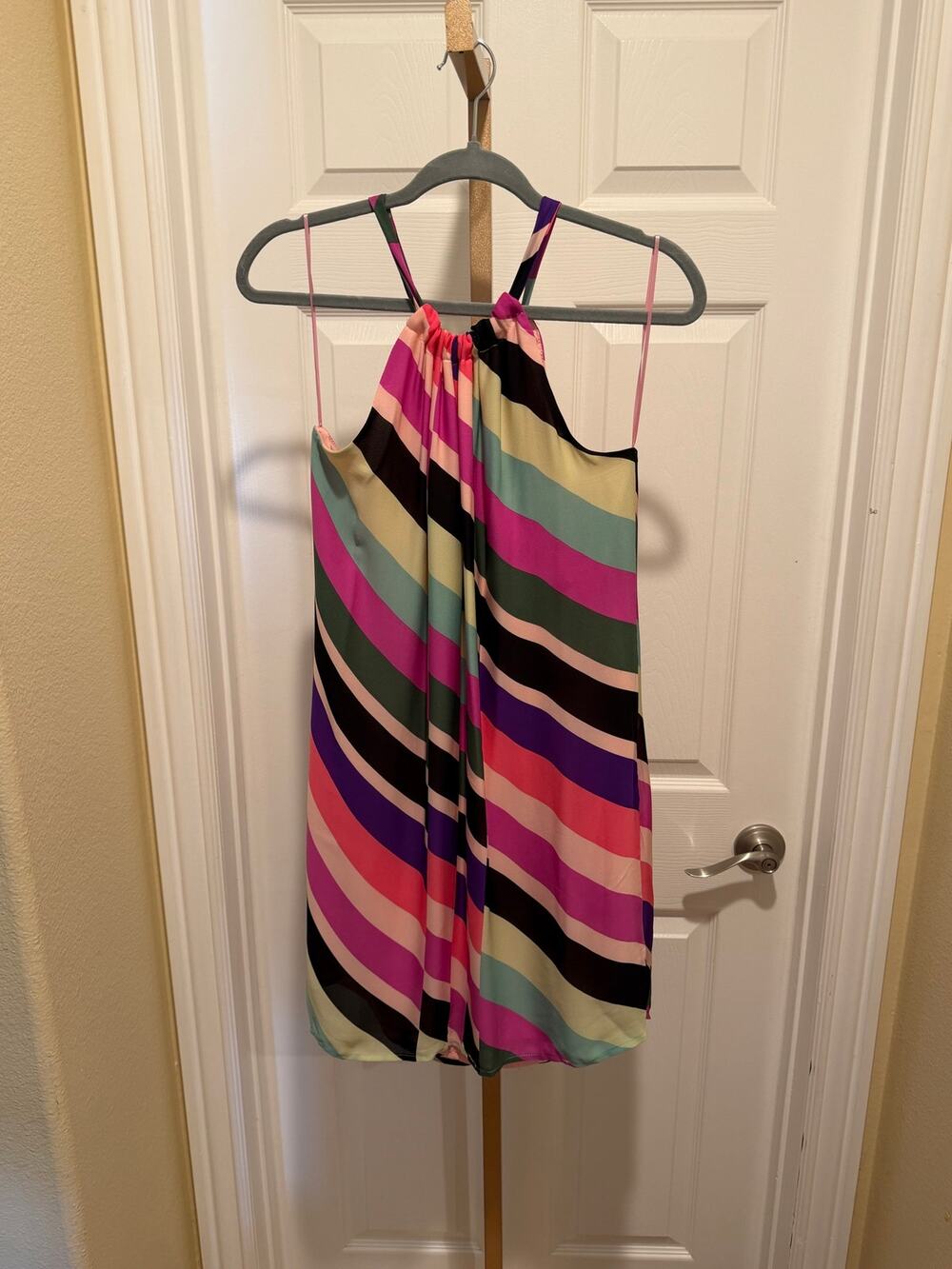 Trina Turk Rancho Wind Chimes Striped Silk Dress, Geometric, Medium, NWT